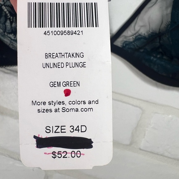 NWT Soma Breathtaking Unlined Underwire Sheer Lace Plunge Bra 34 D Green #0224 - Picture 7 of 9